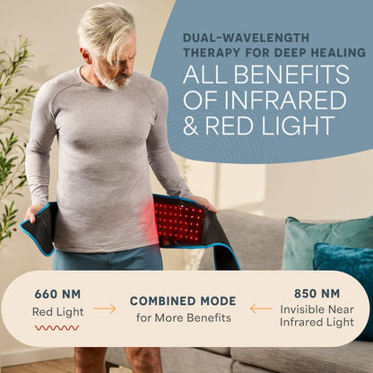 Red Light Therapy Belt – Infrared Red Light Therapy for Body, Back Pain and Shoulder - 660Nm & 850Nm near Infrared Heating Pad – Adjustable & Portable for Wellness & Relaxation