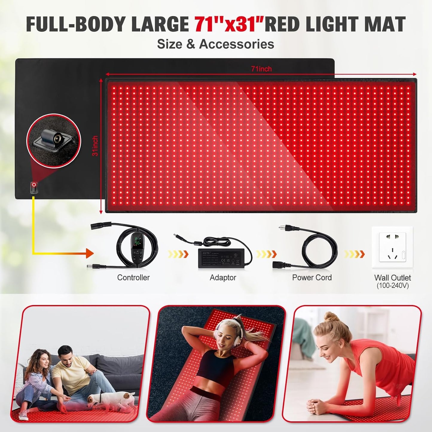 Red Light Therapy Mat for Body, 71"X 31" Red Light Therapy Blanket Red near Infrared 660Nm 850Nm Full Body Pad, 1280 Leds Infrared Light Therapy for Body for Pain Relief, Improved Sleep